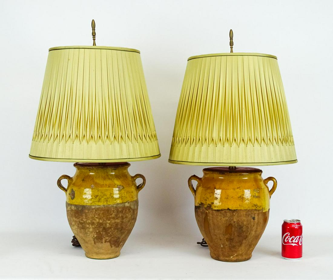 Pair French Faience Pot Lamps (1 of 4)