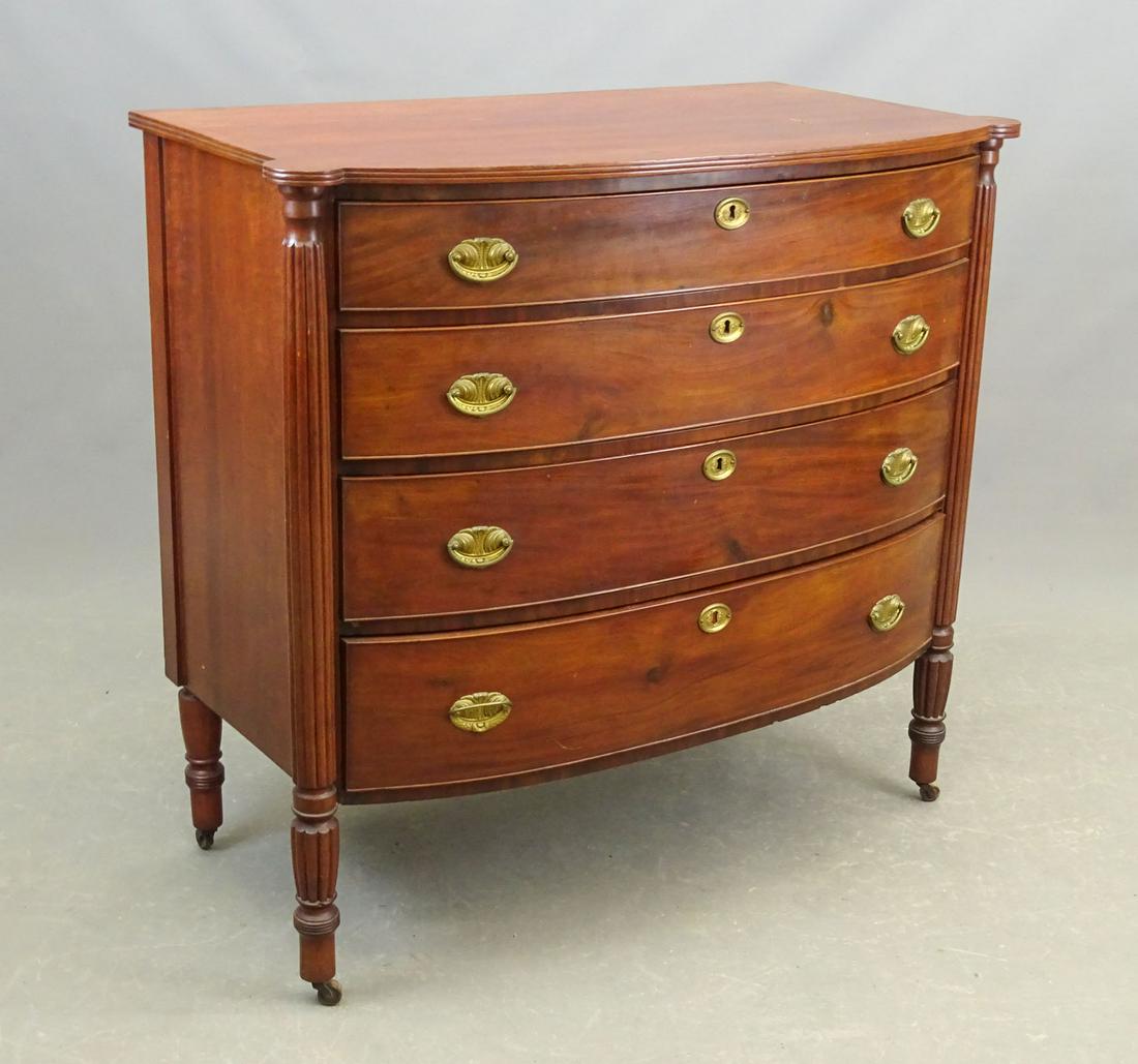19th c. Sheraton Mahogany Bowfront Chest (1 of 5)