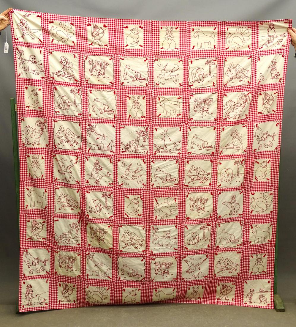 Red and White Embroidered Quilt (1 of 3)