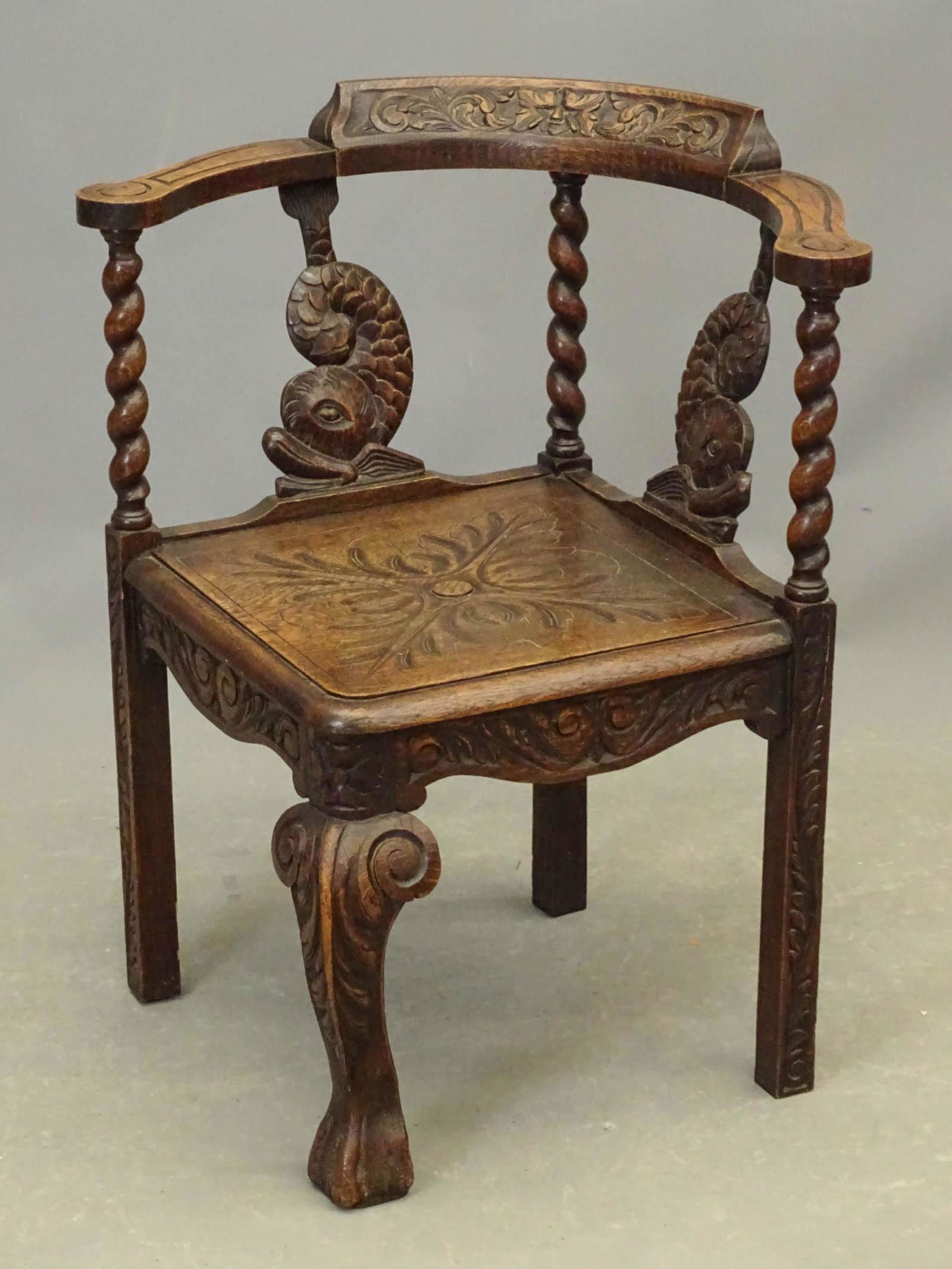 Carved Oak Corner Chair (1 of 3)