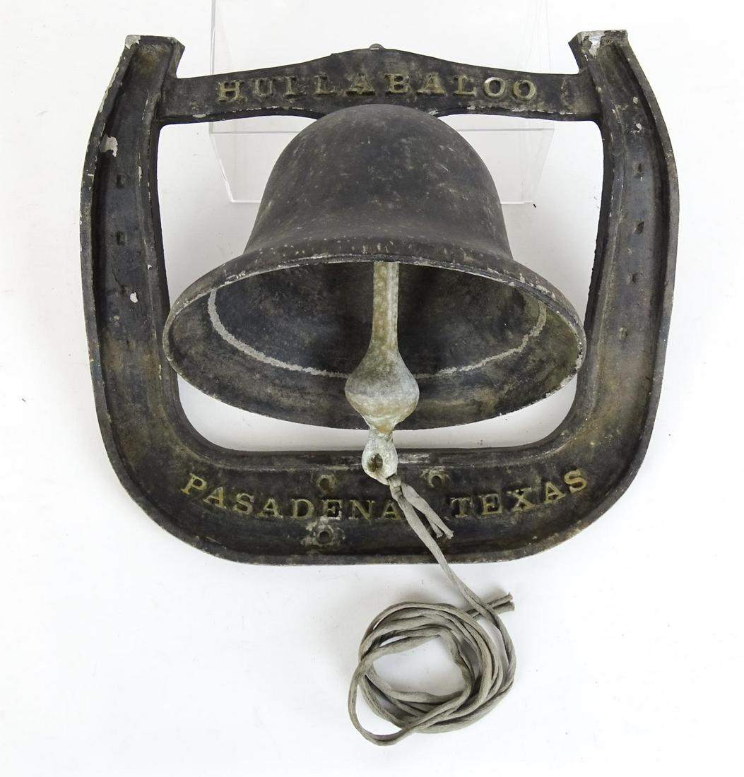 Texan Ranch Bell: Hullabaloo, Pasadena Texas. Bell in Frame. Southwest Lone Star state cowboy cattle roundup or dinner bell. 13" x 13".