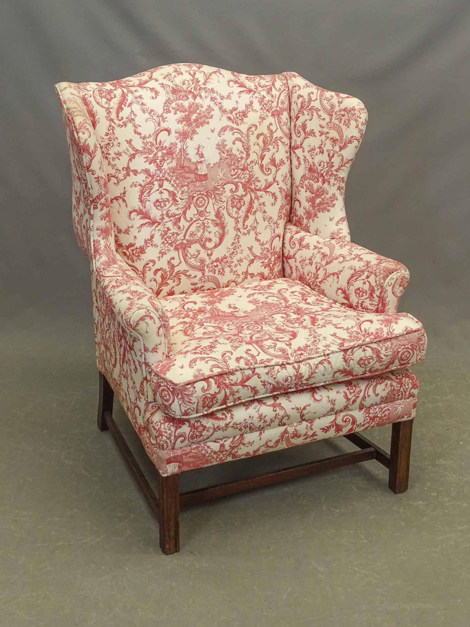 Decorative Wing Chair: Decorative upholstered wing chair. 20" seat Ht., 41" overall Ht..