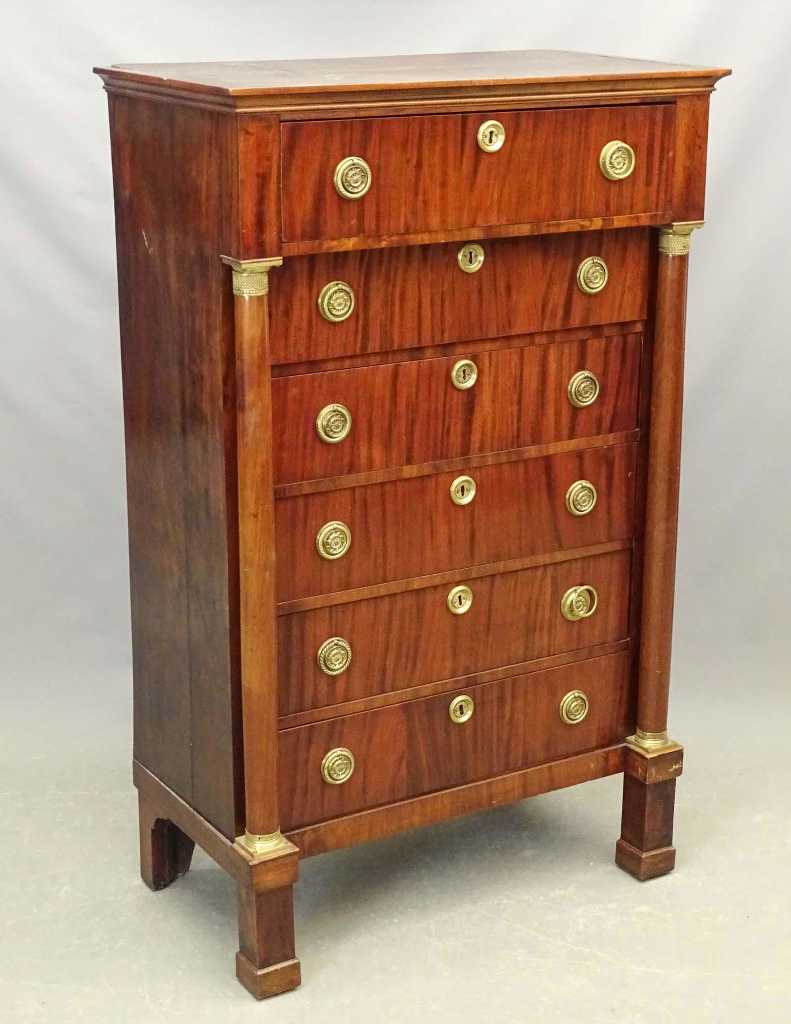 19th c. Continental Mahogany Tall Chest (1 of 4)