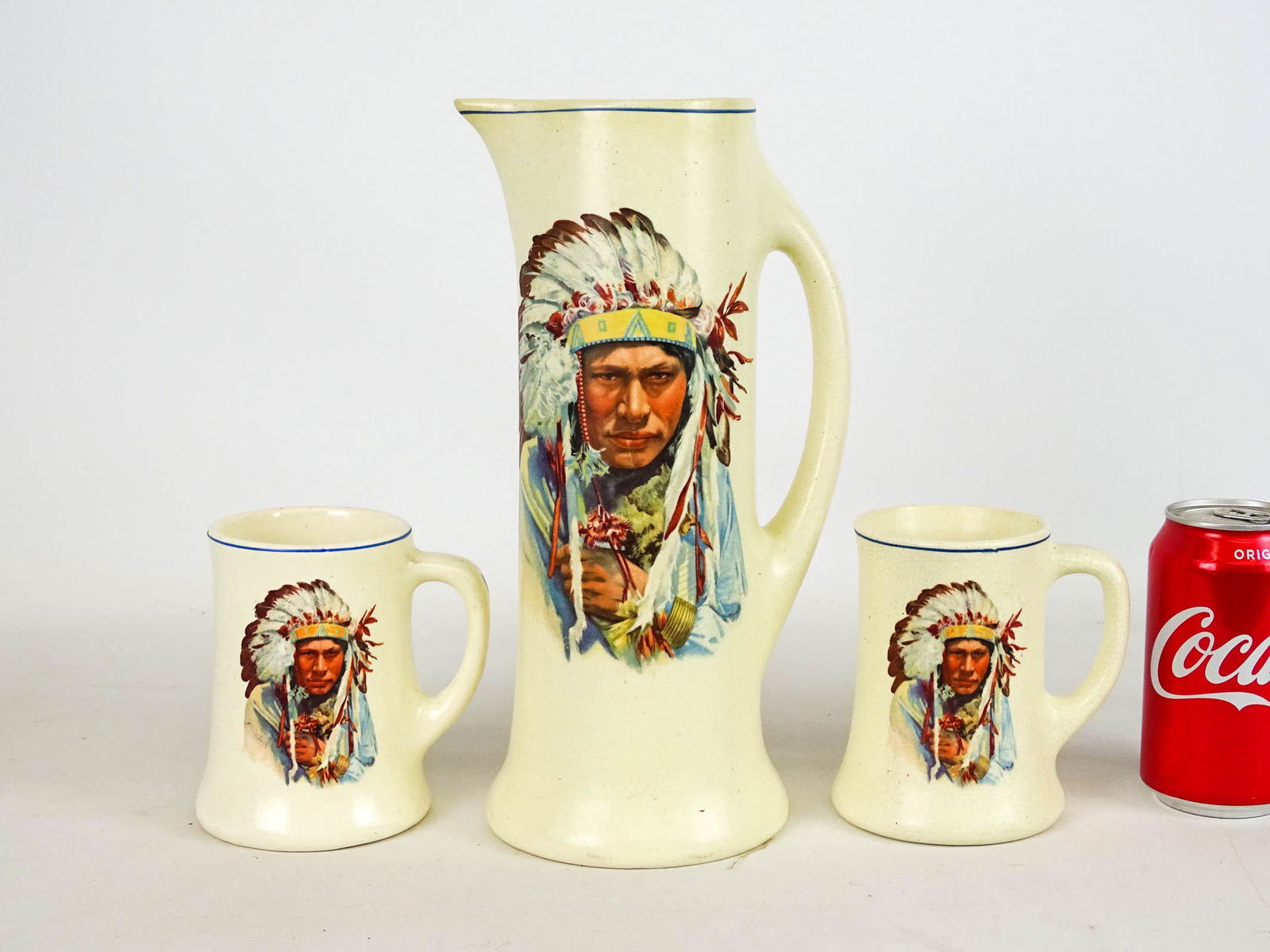 Native American Motif Pitcher and Mugs (1 of 4)