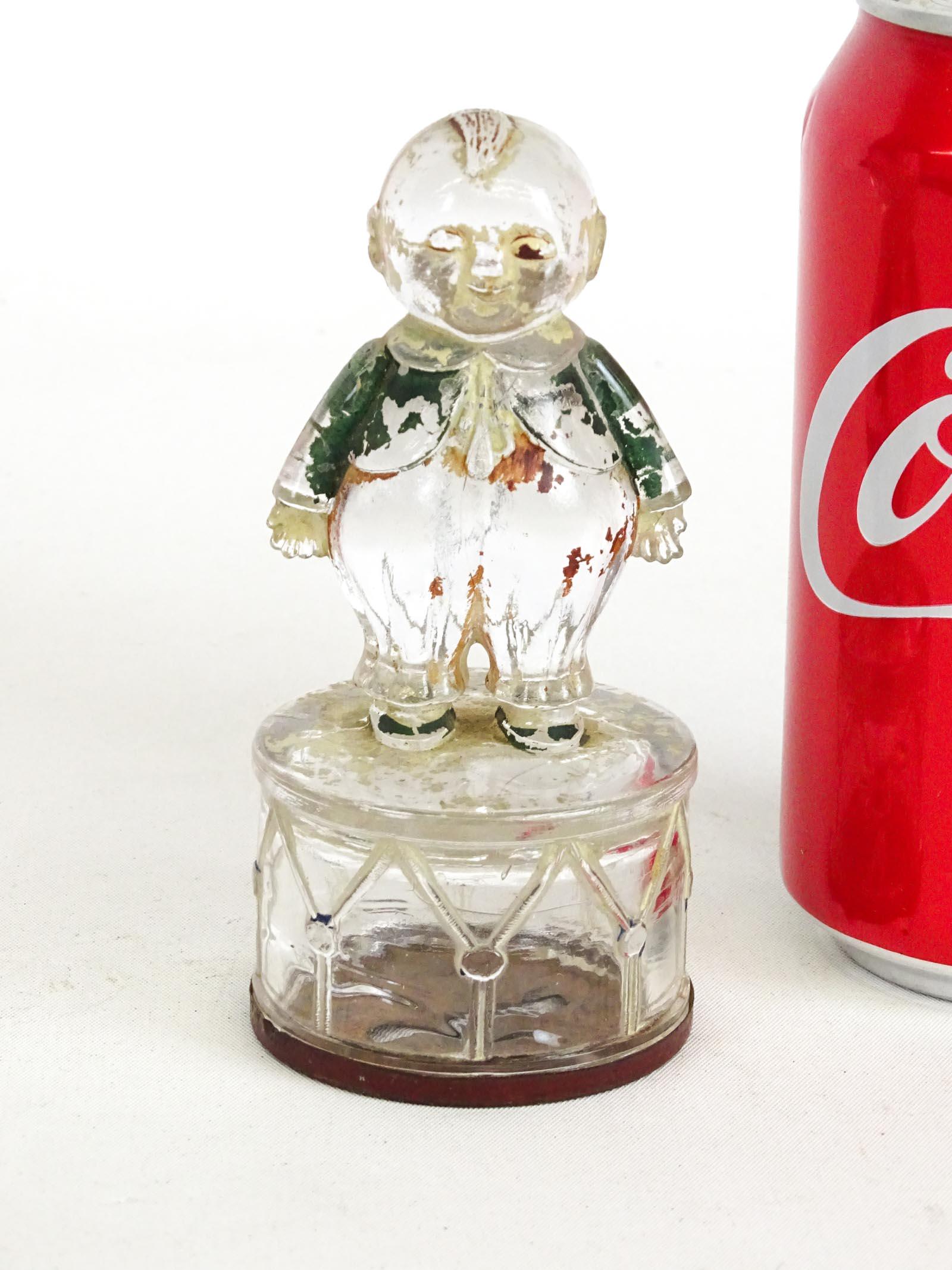 Candy Container: Glass candy container "Happy Fats". 4 1/2" Ht..