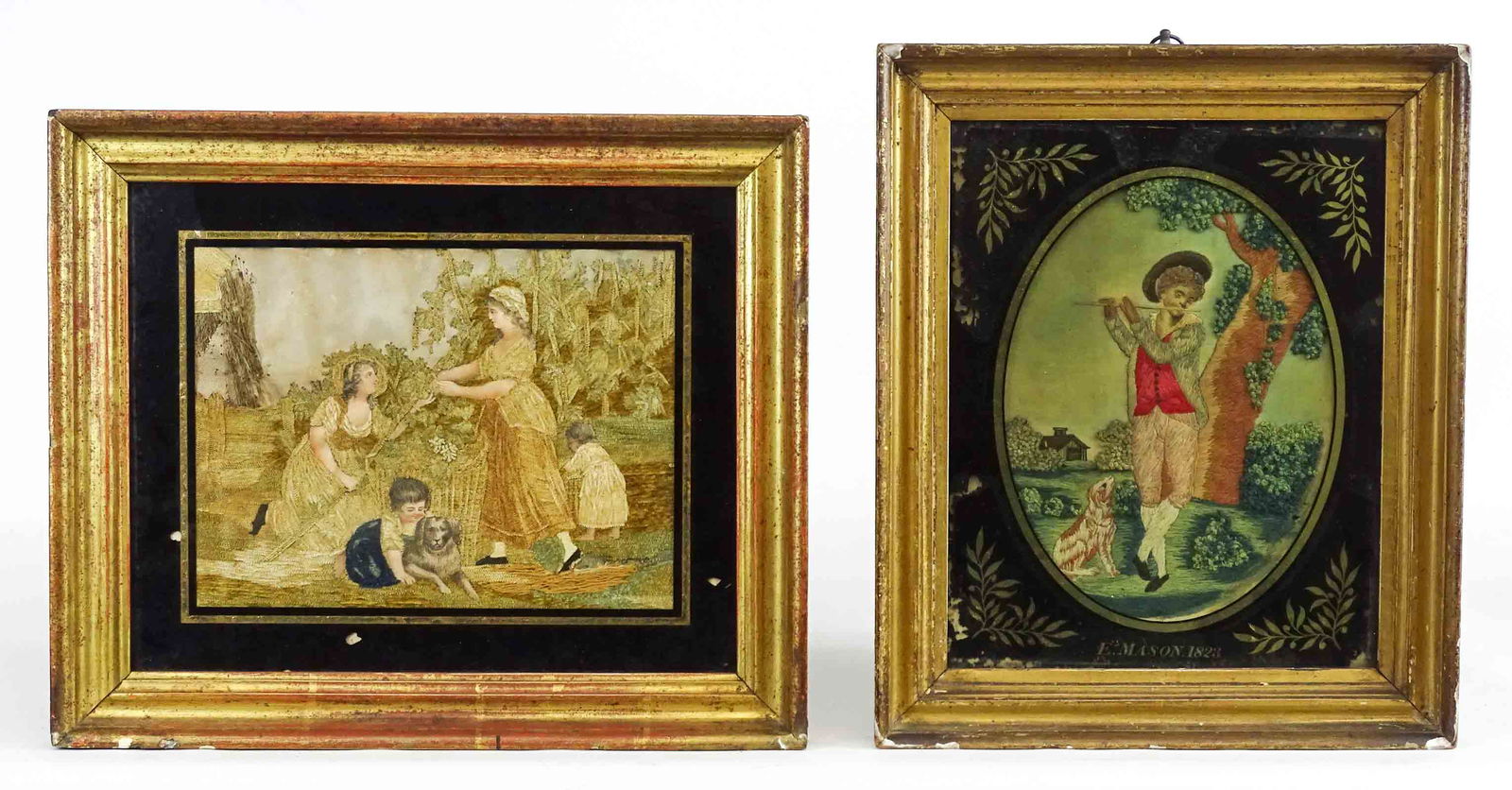 Antique Framed Silk Needlework Bucolic (2) (1 of 6)