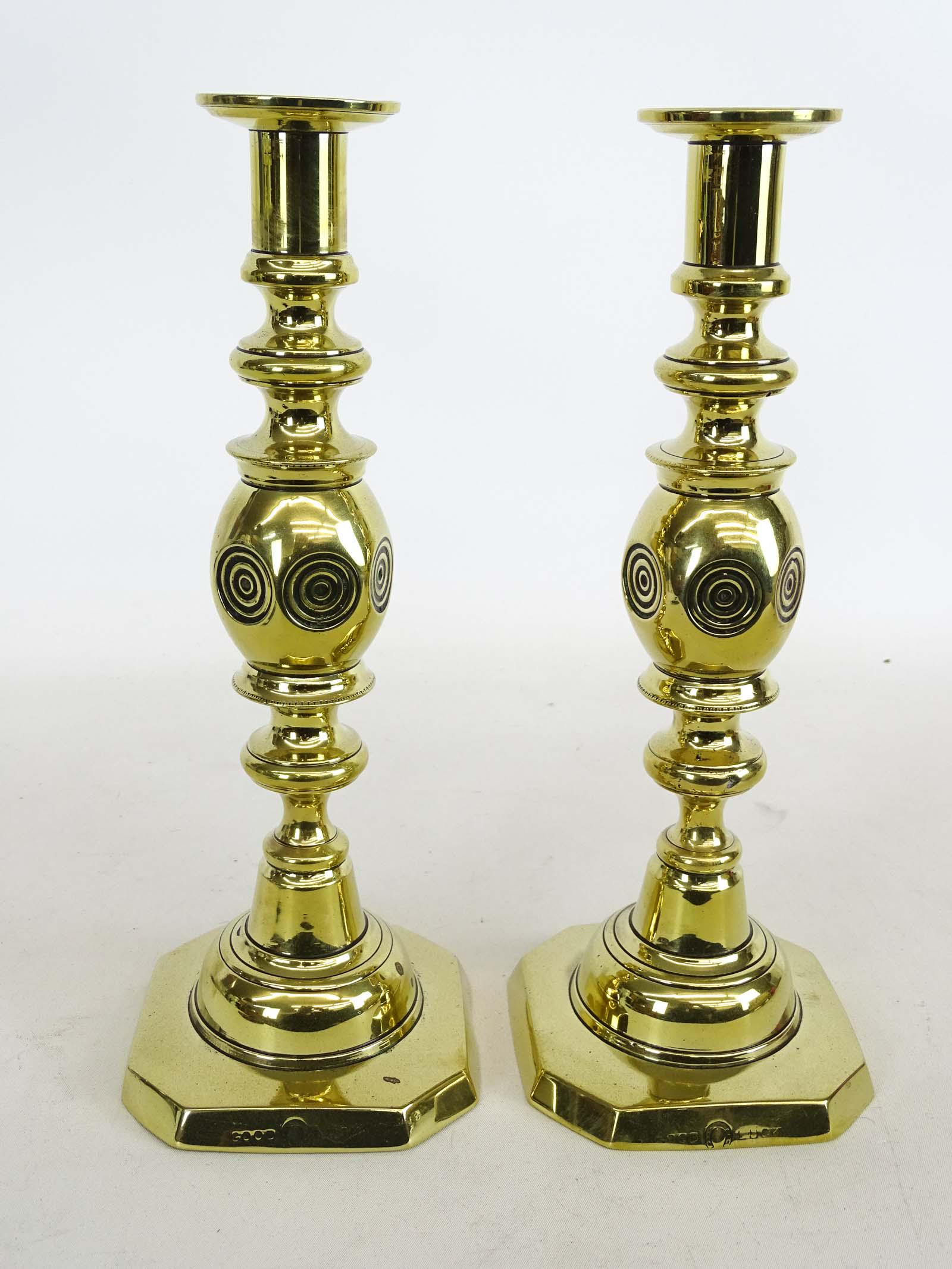 Pair 19th c. English Brass Candlesticks (1 of 3)