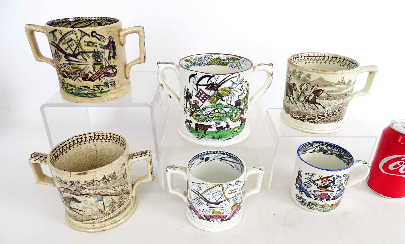 19th c. Staffordshire Loving Cups: Six 19th c. Staffordshire loving cups.