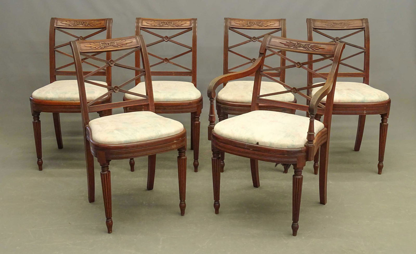 Set of Sheraton Style Chairs: Set of (6) Centennial Sheraton style chairs. Manner of Duncan Phyfe. 19" seat Ht., 34 1/2" overall Ht..