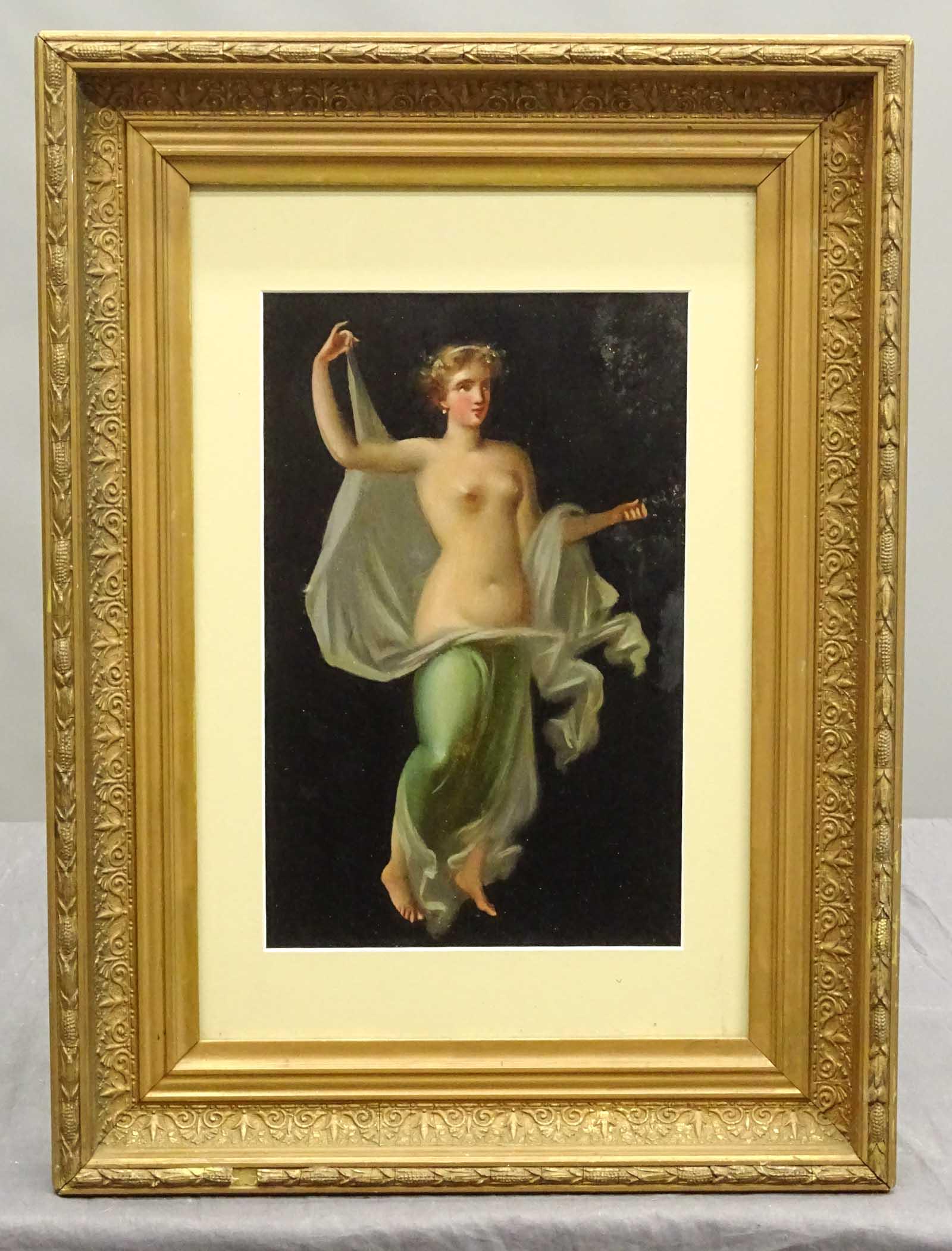 Painting, Romantic School Figure of a Woman: Painting: Romantic School, oil on panel. Sight 13 1/2" x 8 1/2", overall 23" x 17".