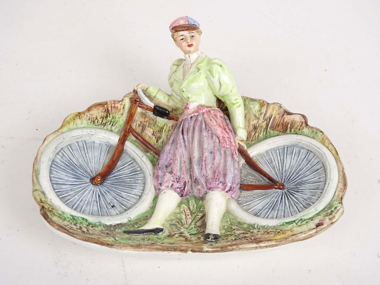 Ceramic Tray Female Cyclist with Safety Bicycle (1 of 3)