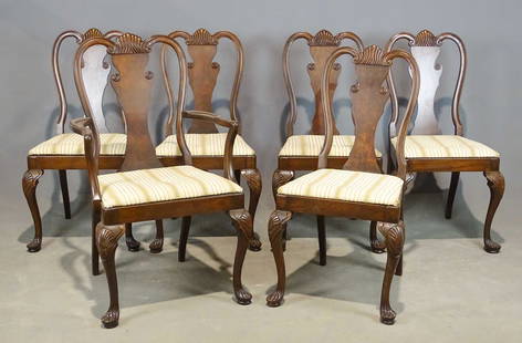 Set of Queen Anne Style Chairs: Set of (6) carved Queen Anne style chairs. 19" seat Ht., 39 1/2" overall Ht..
