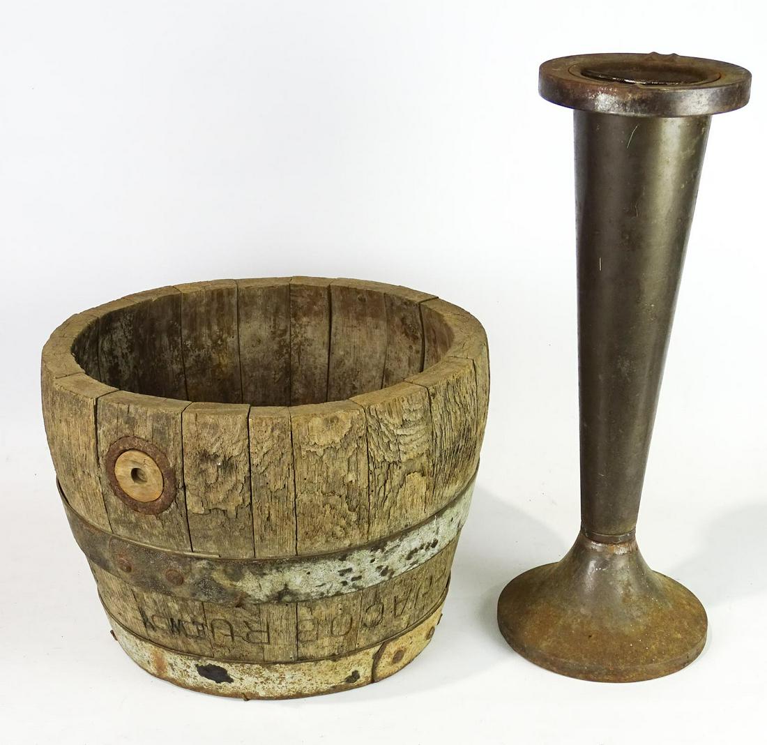 Misc. Lot: Lot including vintage floor ashtray (22" Ht.), and wooden staved planter (15" D., 11 1/2" Ht.).
