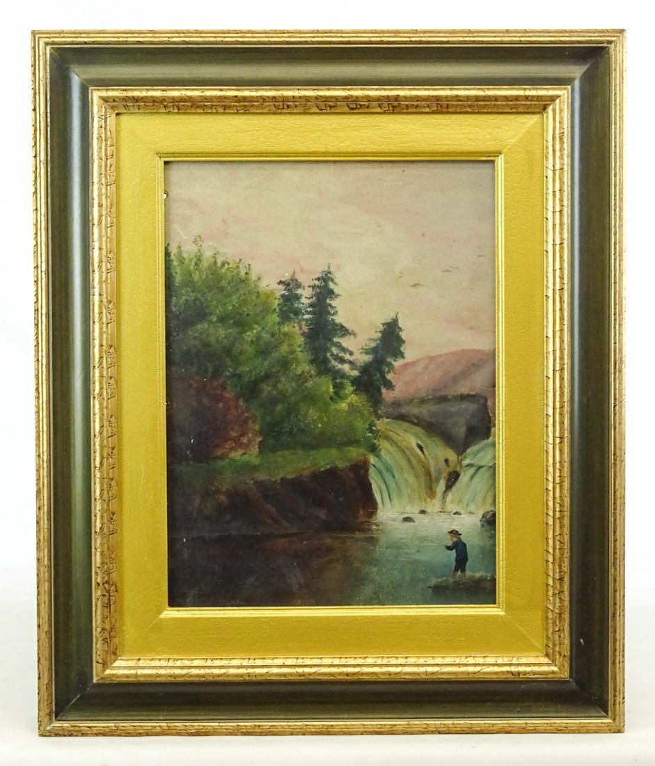 Painting, 19th c. Landscape with Fisherman (1 of 6)