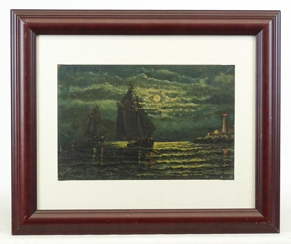 Painting, 19th c. Moonlit Seascape (1 of 4)