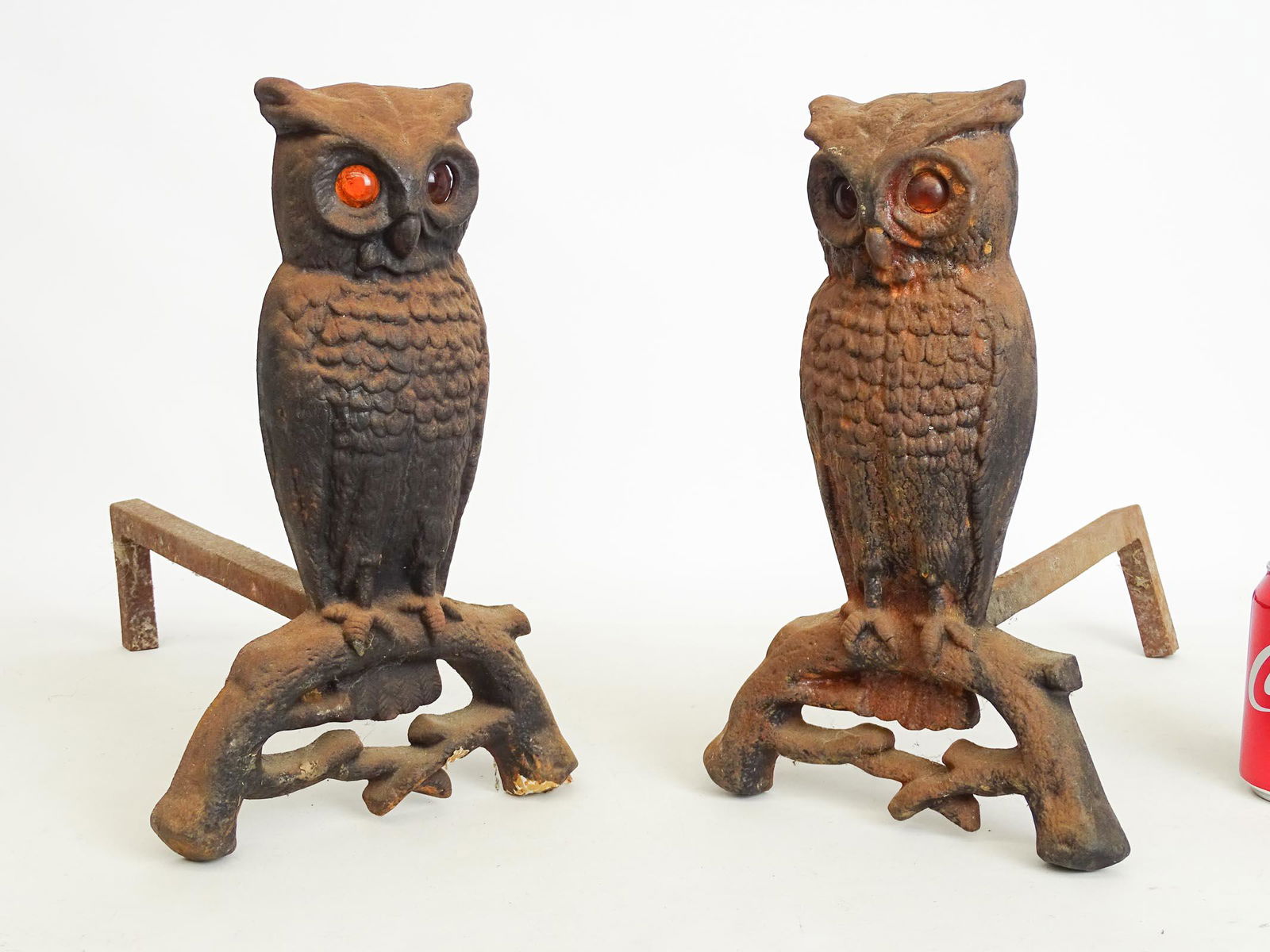Pair Cast Iron Owl Andirons (1 of 6)