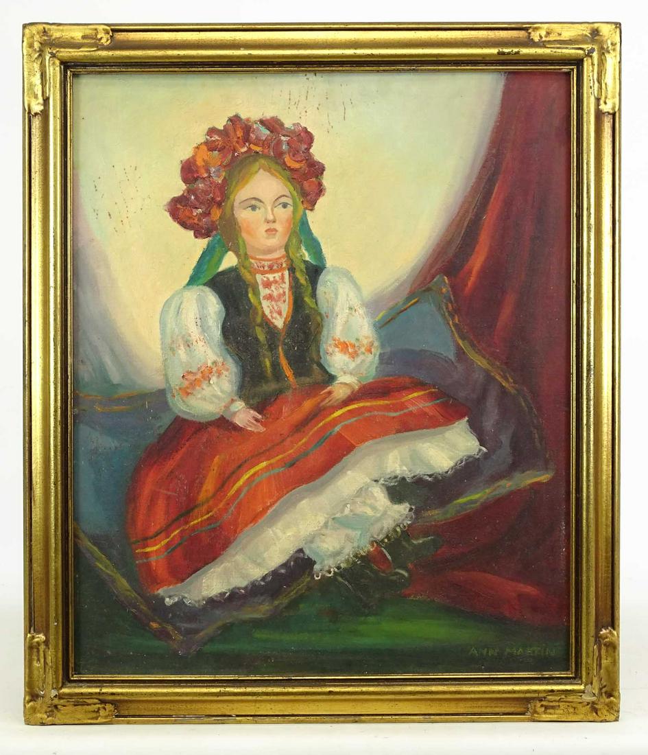Ann Martin (20th Century): Painting: Ann Martin (20th Century), doll, oil on panel, 24" x 19", overall 28" x 23 1/2".