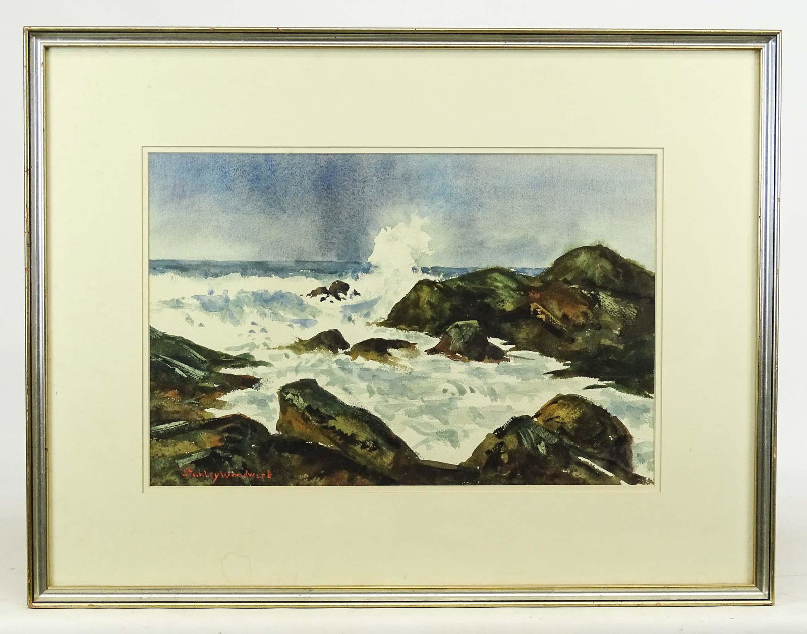 Stanley Wingate Woodward (1890-1970): Stanley Wingate Woodward (1890-1970), seascape, watercolor. Signed LLC. Sight 14" x 20 1/2", overall 23 1/2" x 30".