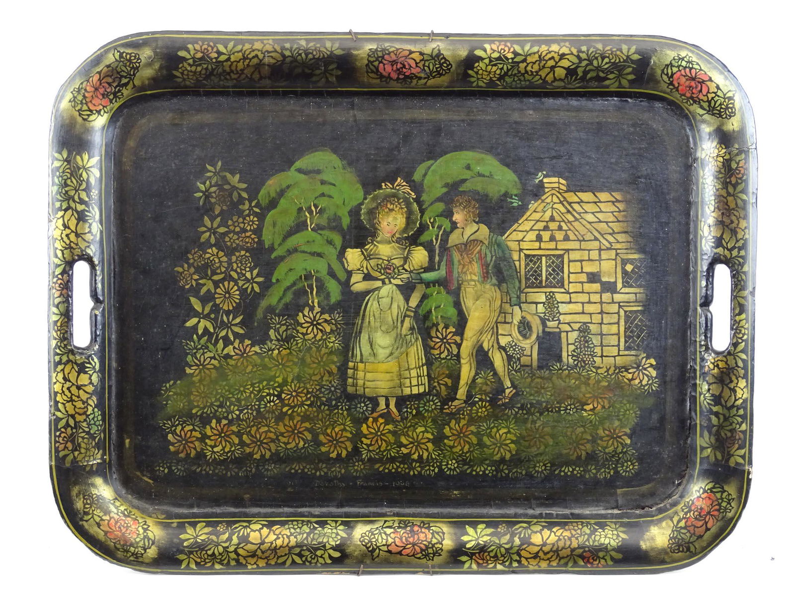 19th c. Papier Mache Painted Tray (1 of 3)