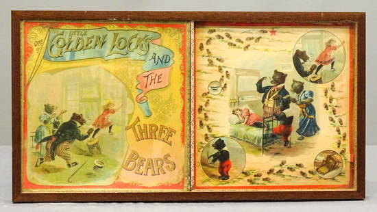 McLoughlin Brothers Framed Bear Game: McLoughlin Brother framed bear game "LITTLE GOLDENLOCKS AND THE THREE BEARS". Frame Overall 16 1/4" x 30".