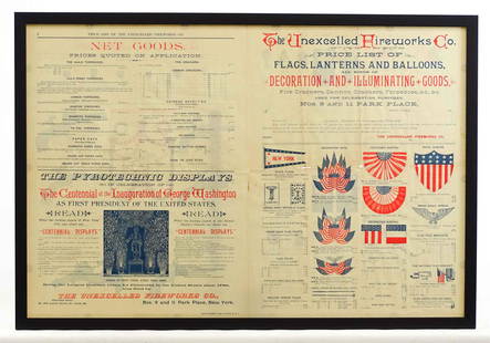 Fireworks Brochure: Original foldout fireworks brochure. Double framed. Overall 22" x 32".