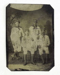 Baseball Team Tintype: Baseball team tintype. 3 1/4" x 2 1/4". Case included.