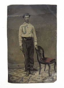 Baseball Player Tintype: Baseball player tintype. 4" x 2 1/2". Case included.