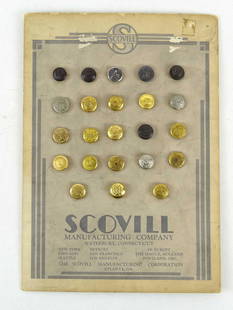 Salesman Sample Military Buttons: Scovill Waterbury Ct. salesman sample card with Military buttons. 11" x 7 3/4".