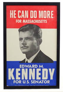 Edward Kennedy Campaign Poster: Original Edward M. Kennedy F. Kennedy for U.S. Senator framed poster. Sight 20 1/2" x 12 1/2", overall 22 1/2" x 14 1/2".