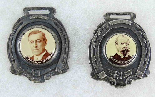 1916 Woodrow Wilson Campaign Watch Fobs: Two 1916 Woodrow Wilson 1916 campaign (againts Charles E. Hughes), watch fobs. 2" x 1 1/2".