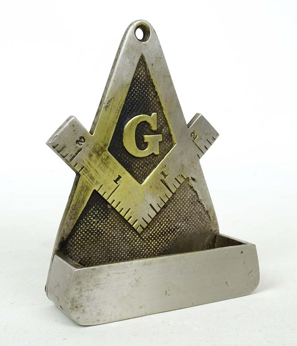 Matchsafe: Early Masonic nickel plate matchsafe. 5" L..
