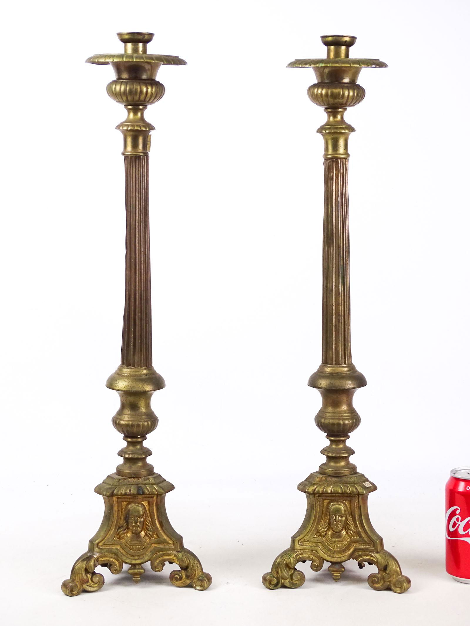 Pair Tall Brass Candlesticks (1 of 3)