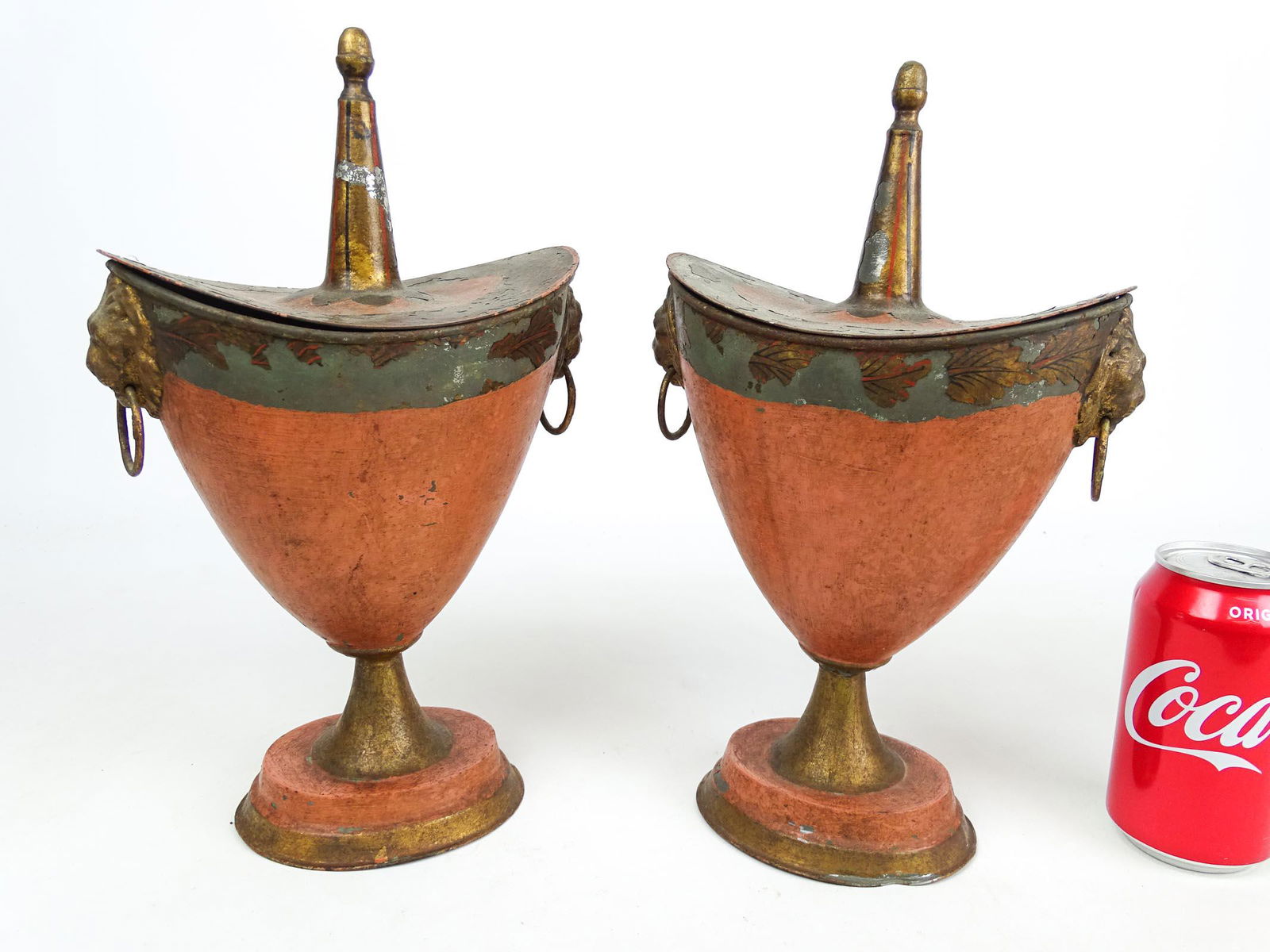 Pair 19th c. English Regency Tole Urns (1 of 5)