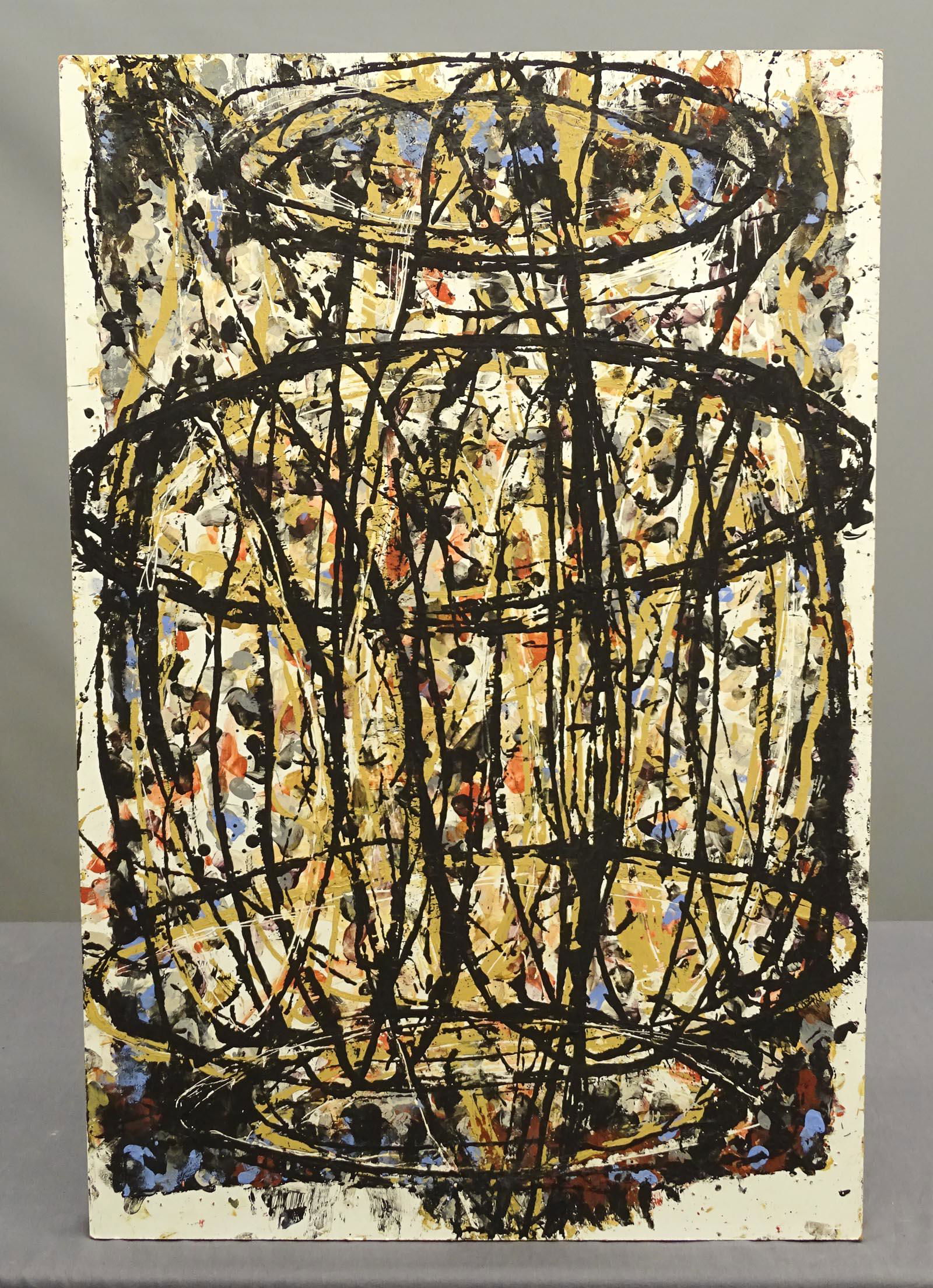 Tim Steel (20th Century): Tim Steel (20th Century), Chaos Machine, painting on masonite. 3' x 2'.