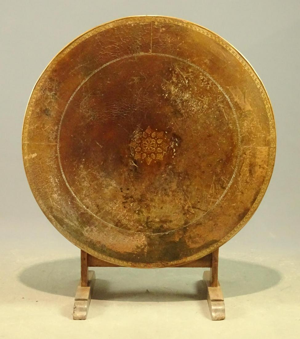 Wine Table: Early French wine table with leather top. Top 41" D..