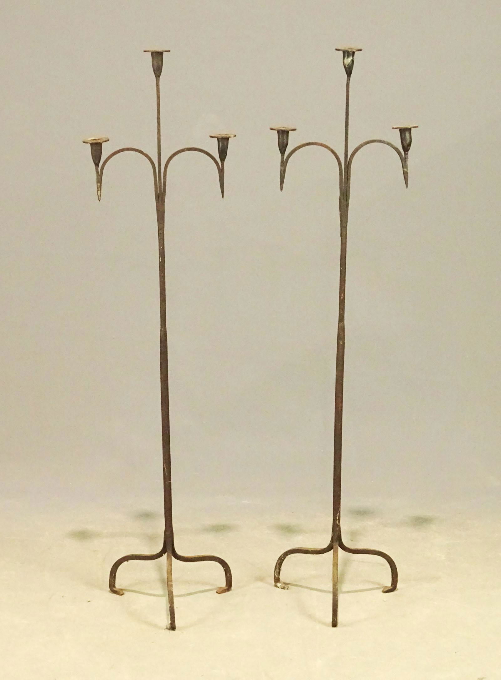 Pair Wrought Iron Floor Candelabra (1 of 4)