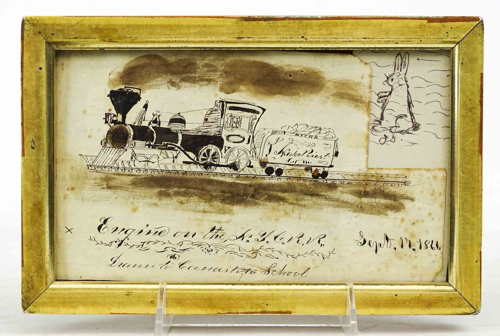 19th c. Folk Art Train Watercolor (1 of 3)