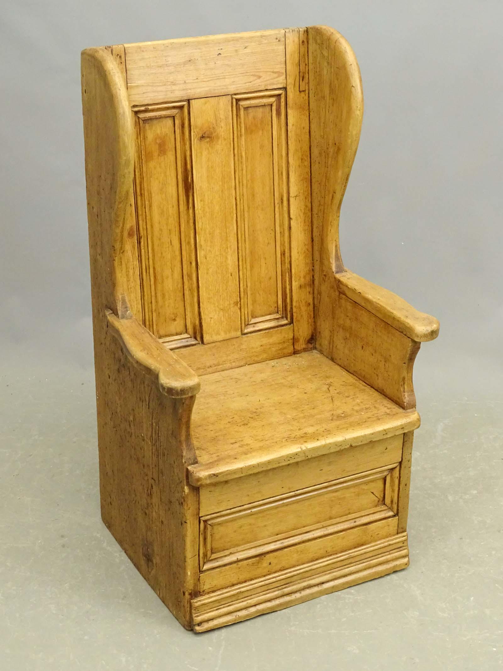 19th c. Paneled Armchair: 19th c. English pine paneled armchair. 14" seat Ht., 40" overall Ht..