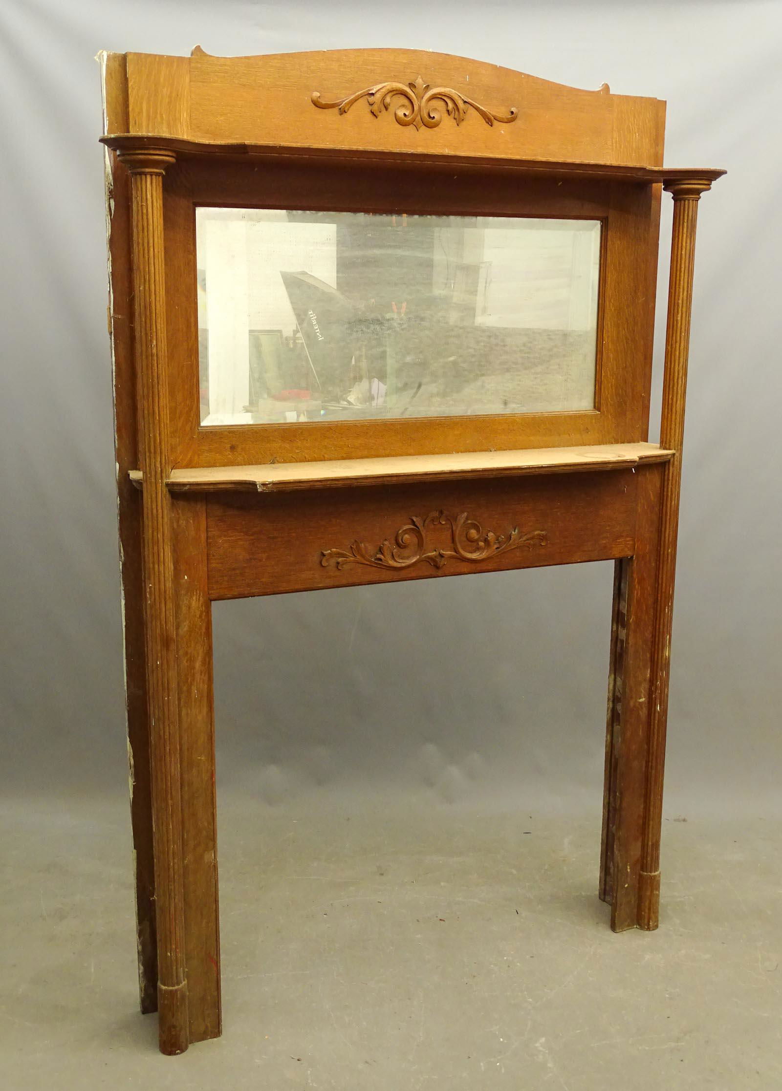 Victorian Oak Mirrored Fireplace Mantel (1 of 4)