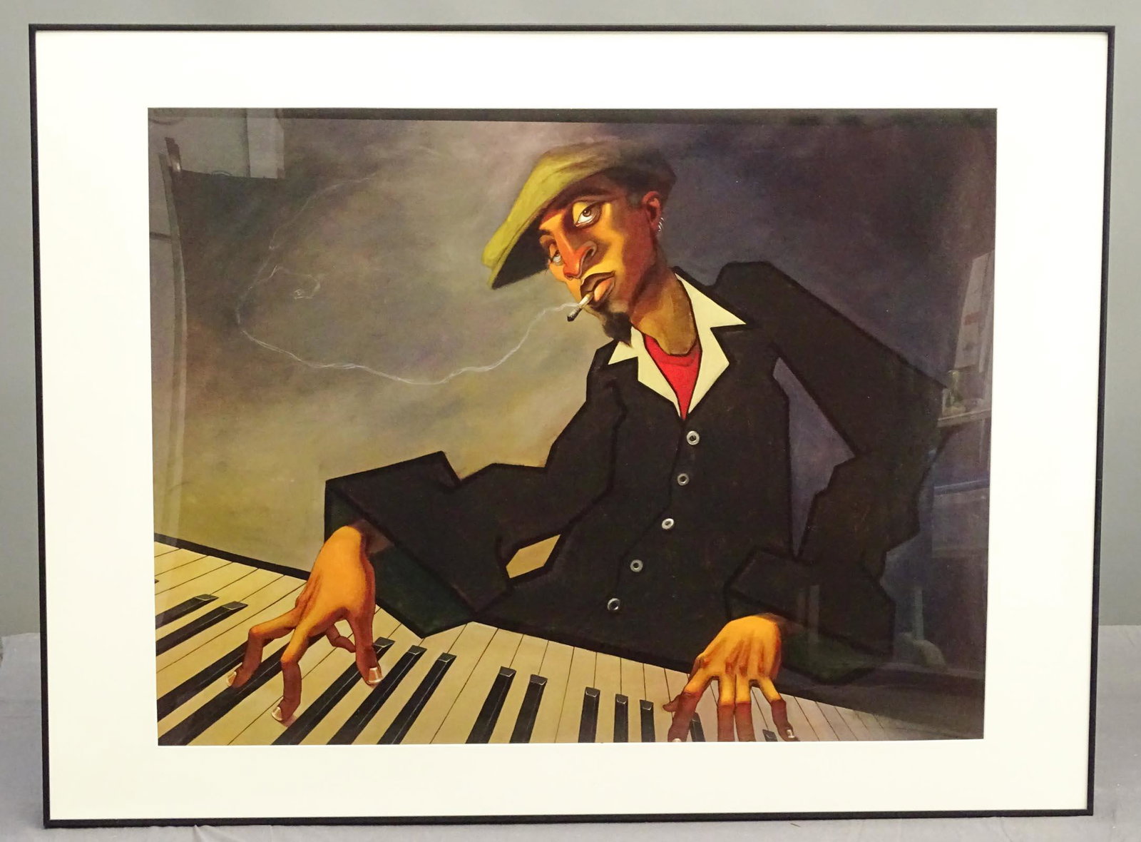 Print: Print, New Orleans Jazz piano player, image 24" x 31 3/4", frame 30" x 40".
