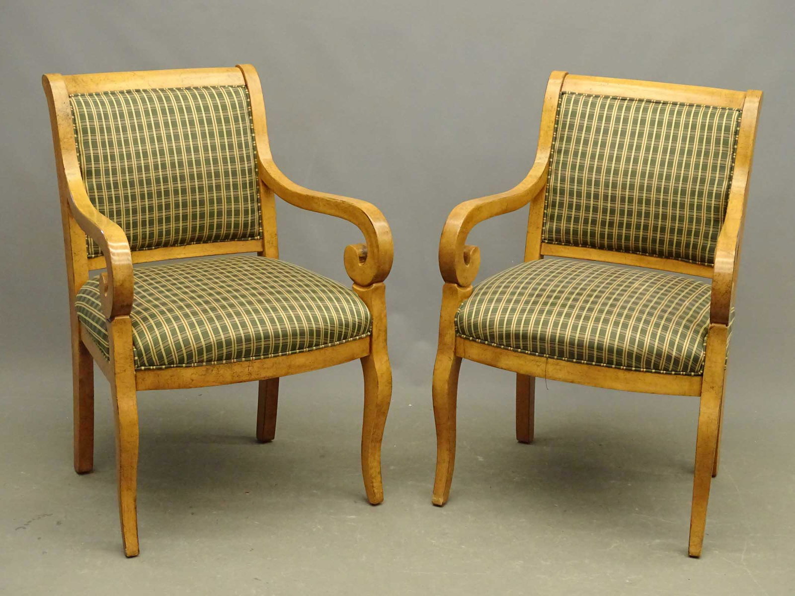 Pair Decorative Armchairs: Pair of decorative armchairs. 19" seat Ht., 36" overall Ht..