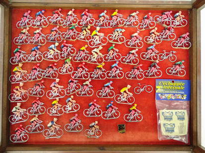 Cyclist Figurines: Collection of approx. (64) metal plastic racing Cyclist figurines.