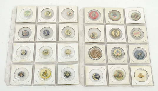 Bicycle Pinbacks: Lot (24) bicycle pinbacks. Namres include Charter Oak, Napoleon, Eldredge & Belvidere, Ride The World, Hendes Silver King, 1896 Arrow Cycles, The Hare, Uncle Sam, The Barnes White Flyer, Envoy &