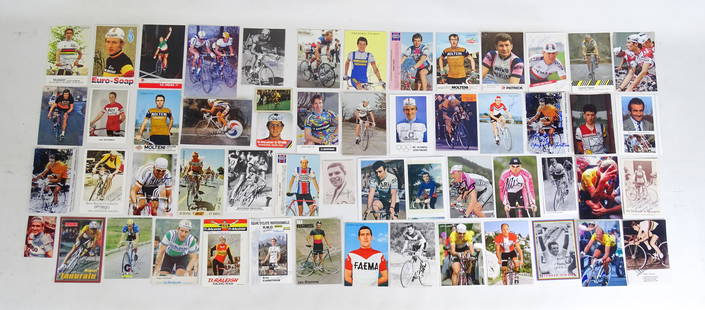 Autographed Bicycle Racer Cards: Assorted group of autographed bicycle racer cards. 54 cards autographed.