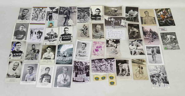 Autographed Bicycle Racer Cards: Assorted group of autographed bicycle racer cards. 36 cards autographed.