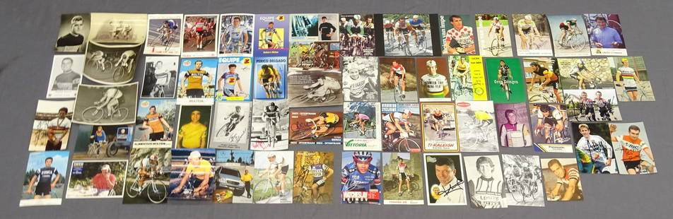 Autographed Bicycle Racer Cards: Assorted group of autographed bicycle racer cards. 54 cards autographed.