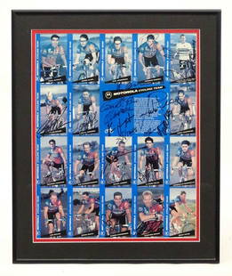 Autographed Motorola Cycling Team Poster: Framed Motorola Cycling Team poster. Autographed. C. 1994, card sheet. Sight 13 1/2" x 10 1/2", frame overall 17" x 14". Good condition.