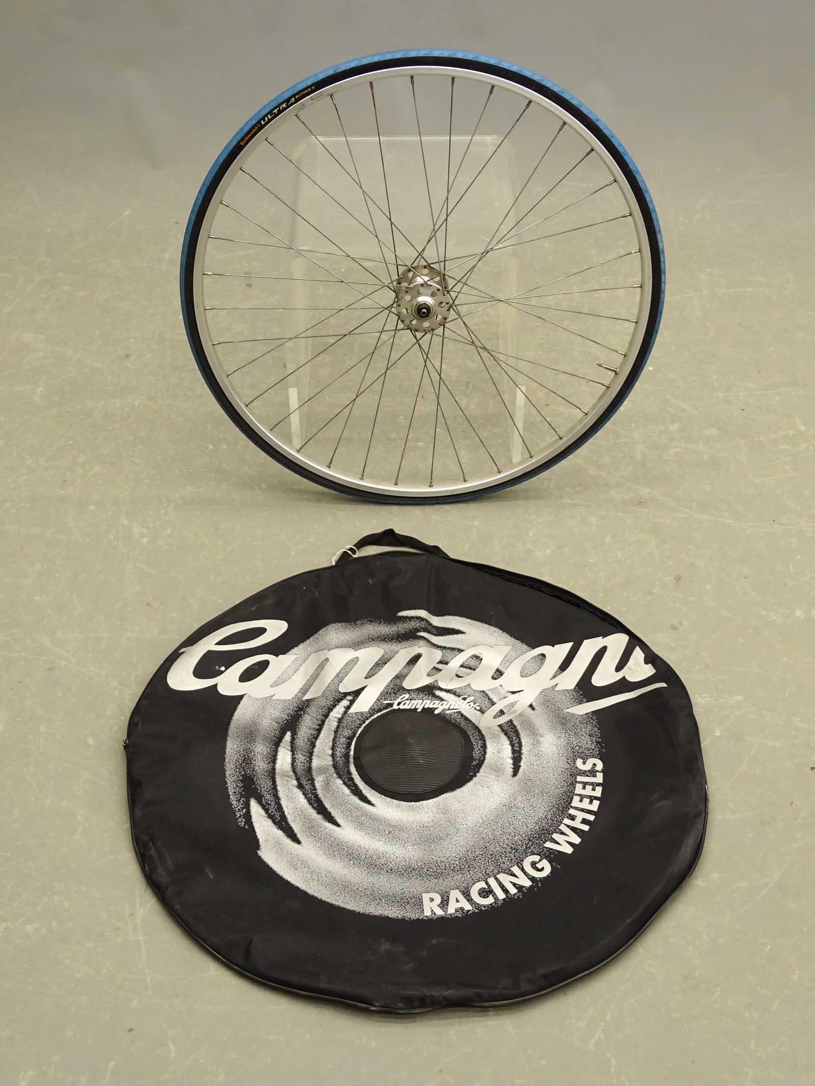 Weinmann 700C 36 Spoke Wheel: Weinmann 700 C 36 Spoke wheel, Campagnolo hub, Ultra Sport 23 622 tire, used, good condition, includes Campagnolo travel bag.