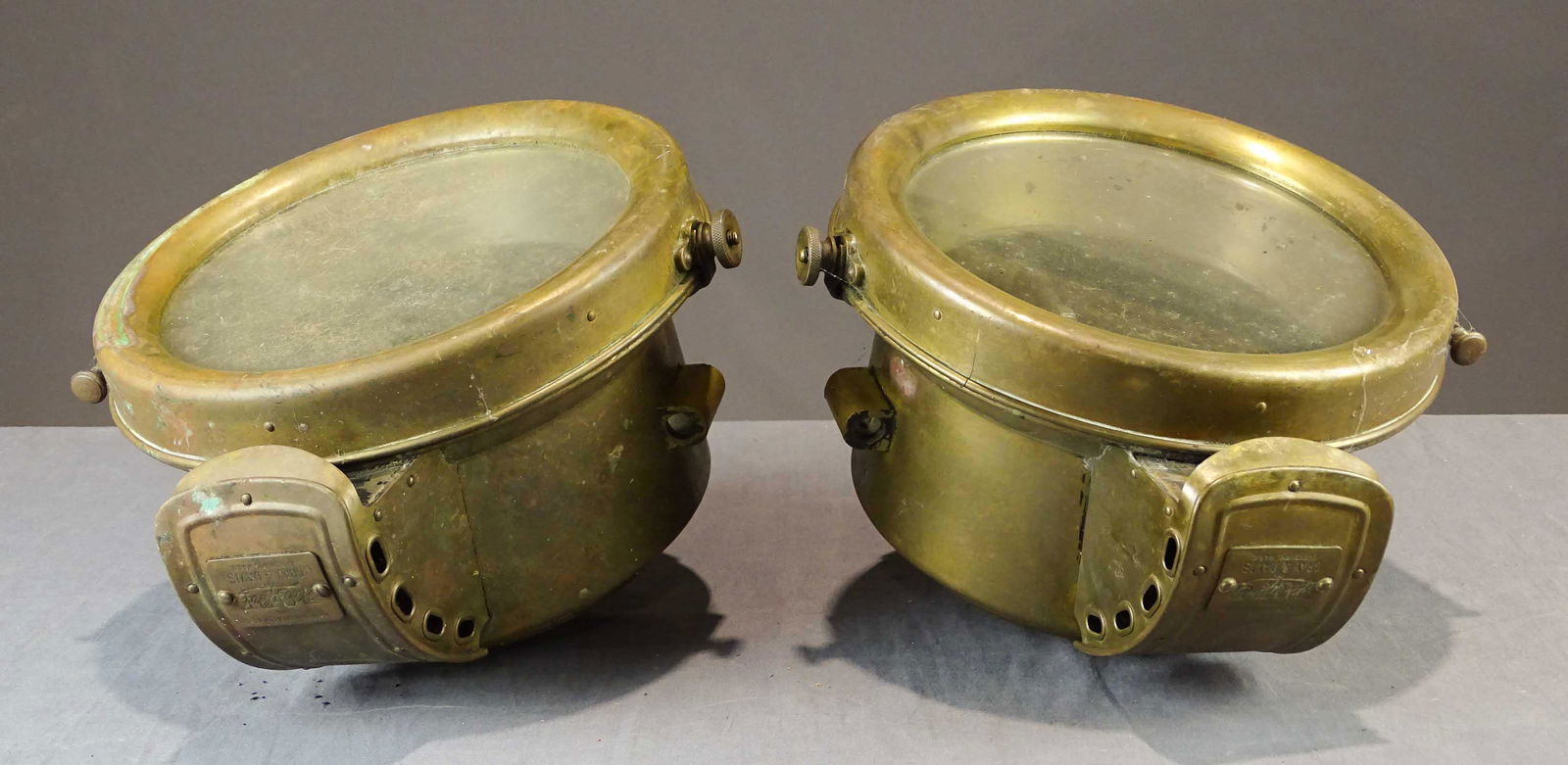 Pair of Brass Head Lamps (1 of 5)
