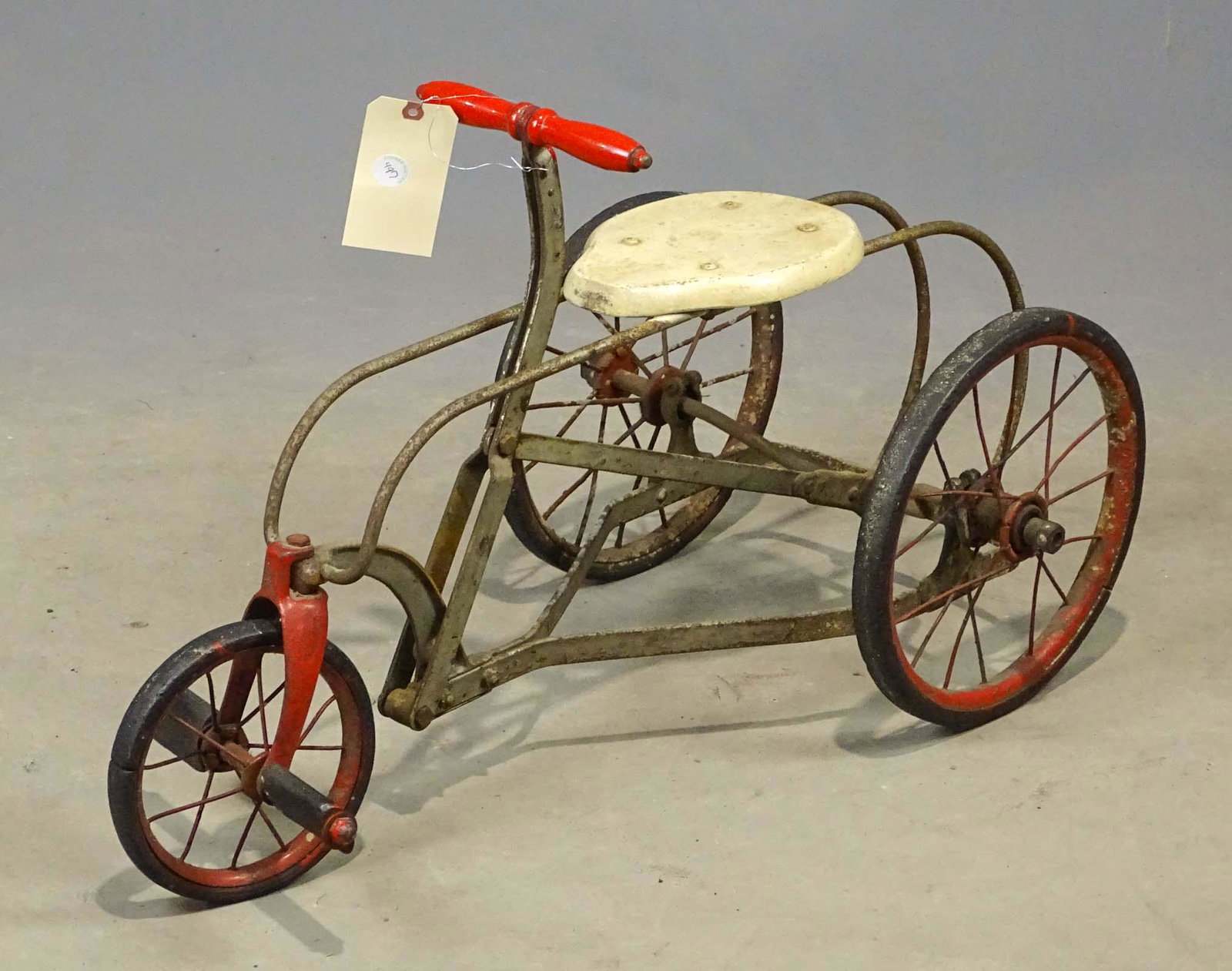 C. 1920's Irish Mail Scooter: C. 1920's strap steel wooden seat Irish Mail scooter. 32" L.. Fair condition.